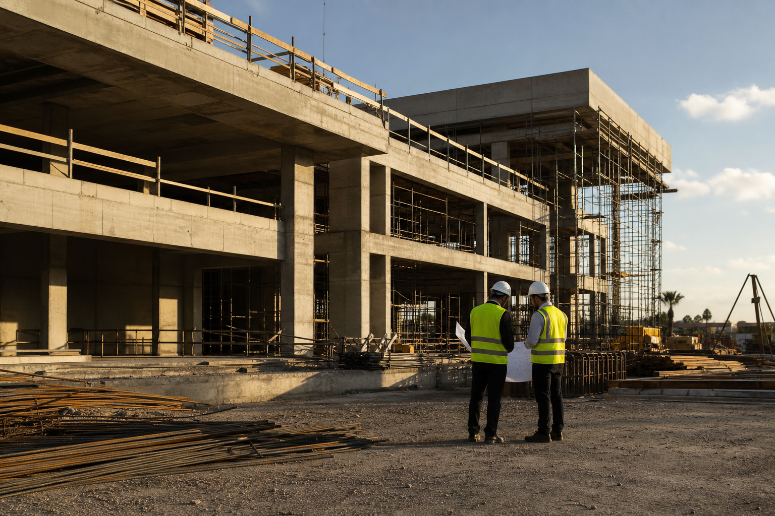 Ingénieurs Durtal étudiant un chantier de construction
